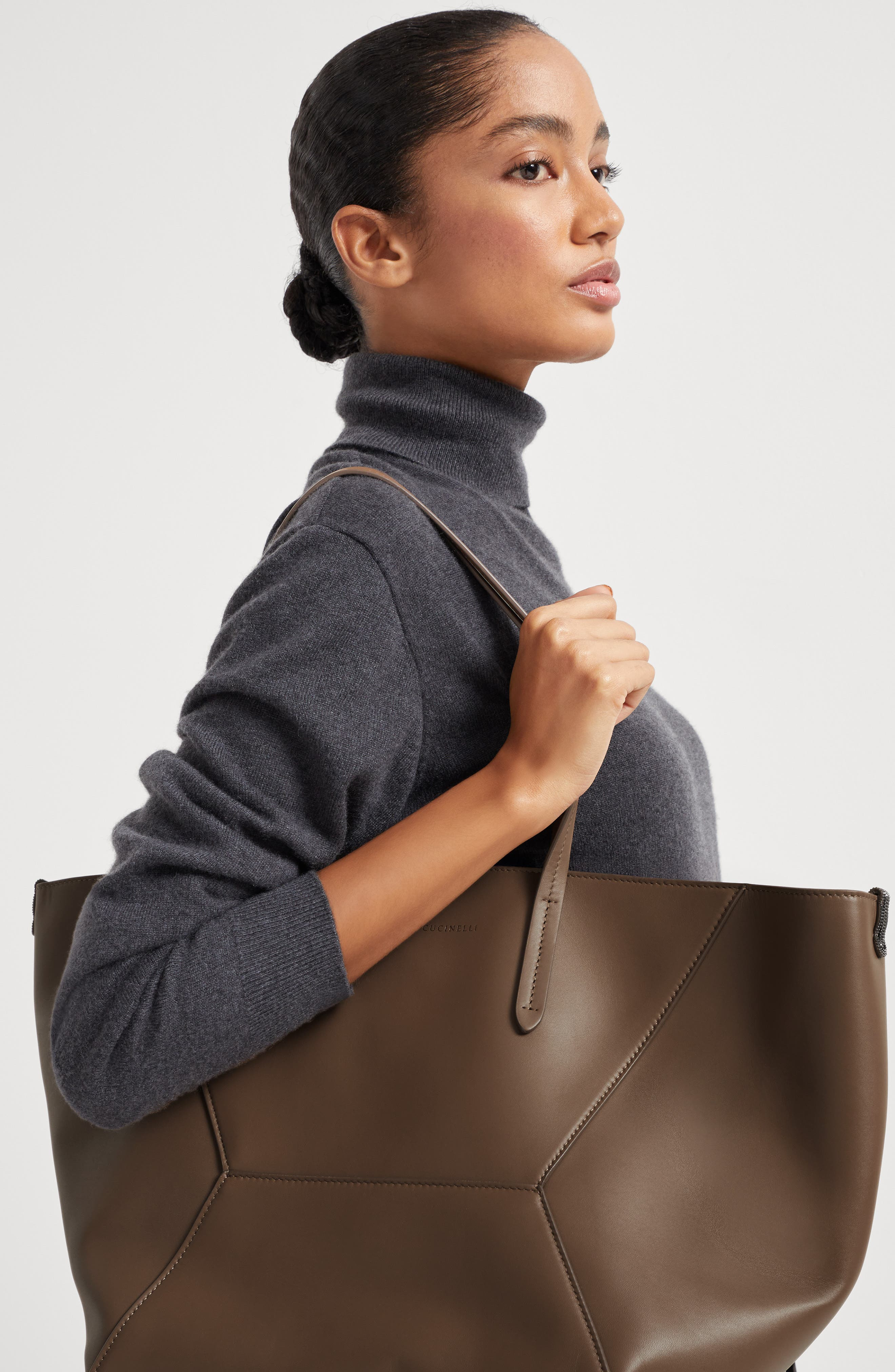 Brunello Cucinelli Calfskin BC Duo bag in Brown Gianduia at Nordstrom - 5