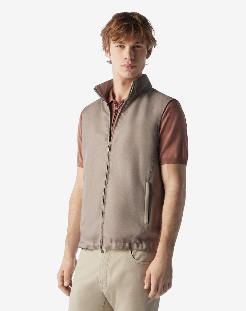 CORNELIANI Reversible greige pure linen gilet outlook