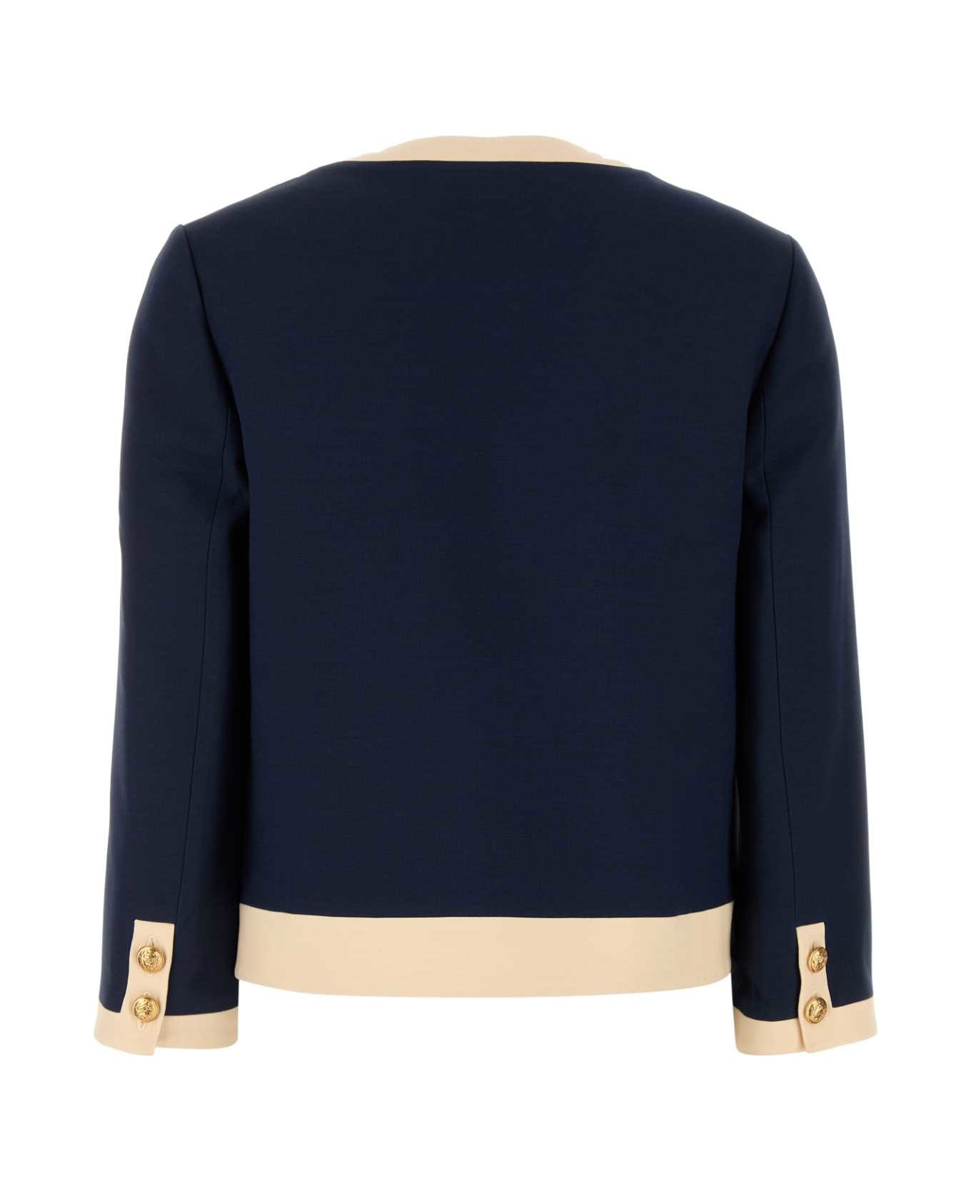 Navy Blue Wool Blend Blazer - 2