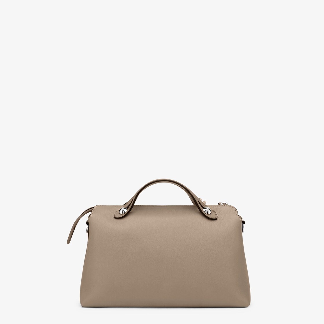 Beige soft leather Boston bag. The interior is divided into two practical compartments by a partitio - 3