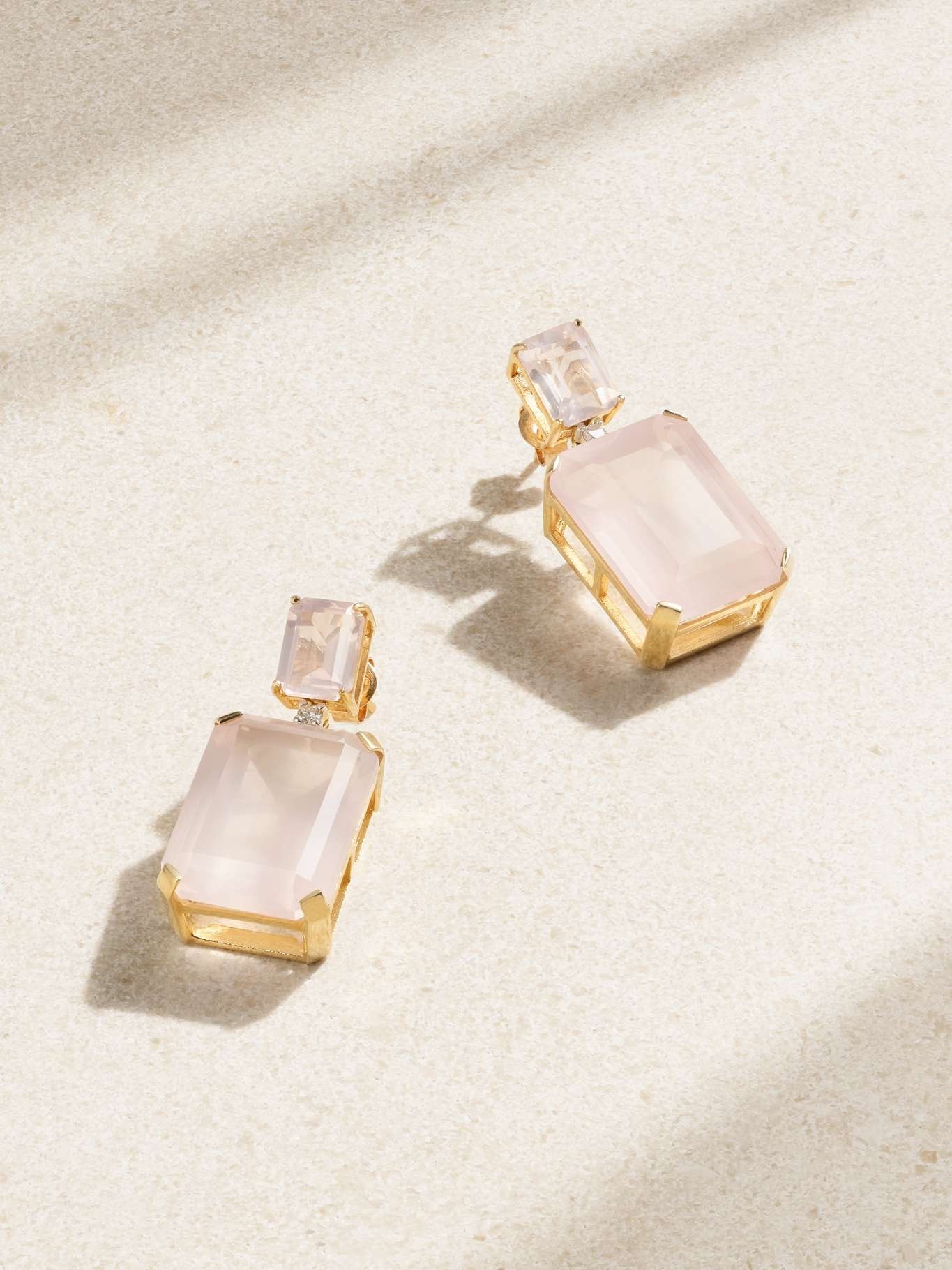 14-karat gold rose quartz and diamond earrings - 1