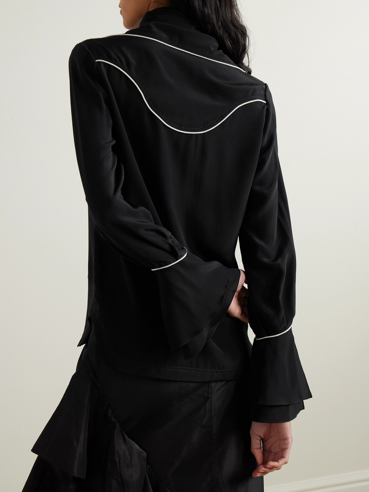High Tides Scarf-detailed Piped Silk Shirt - 3