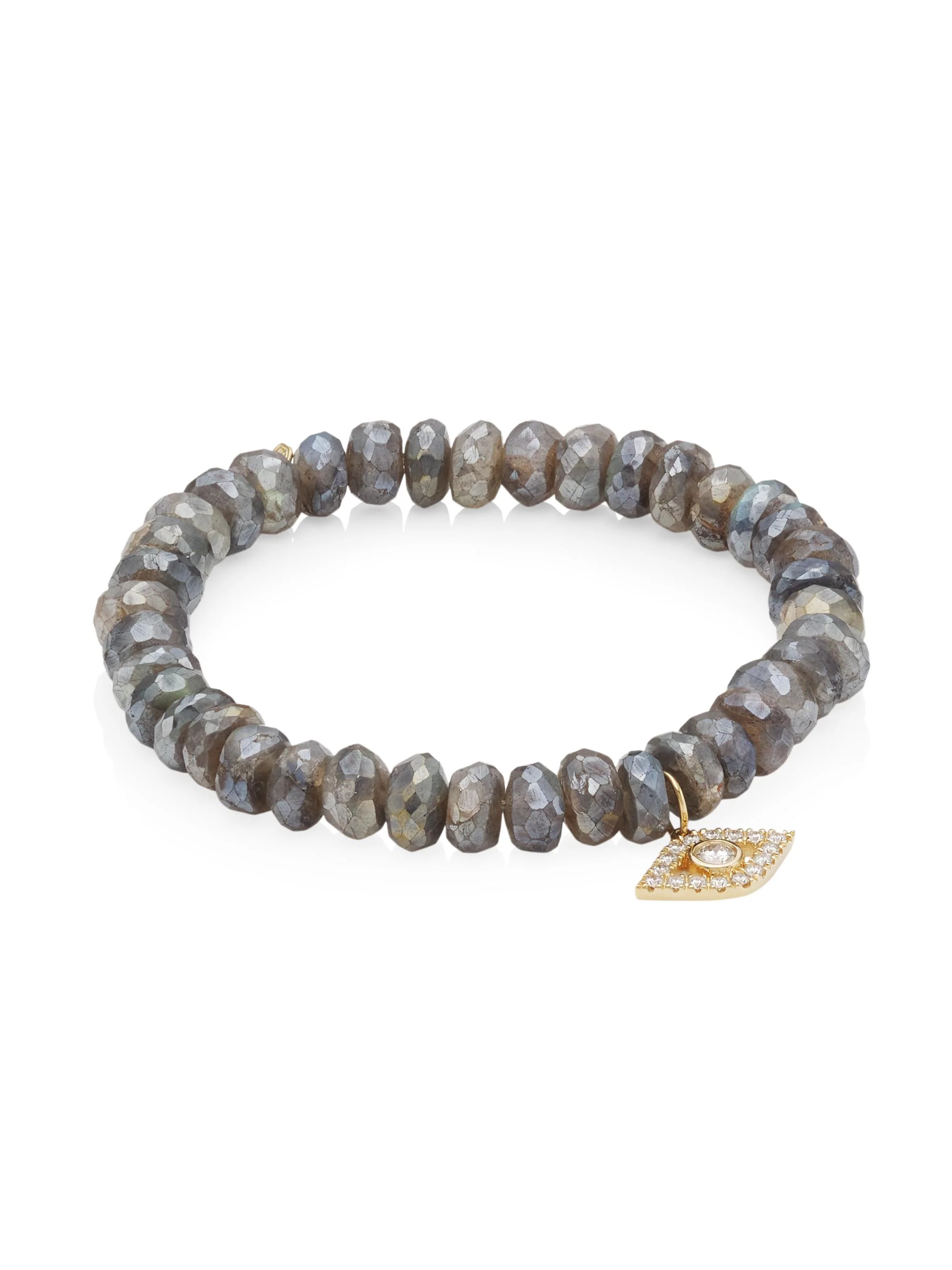 14K Yellow Gold, Mystic Labradorite & Diamond Evil Eye Charm Bracelet - 1