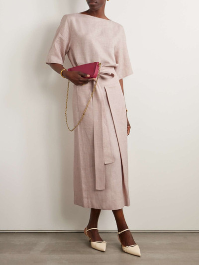 Loro Piana Belted linen, wool and silk-blend midi skirt outlook