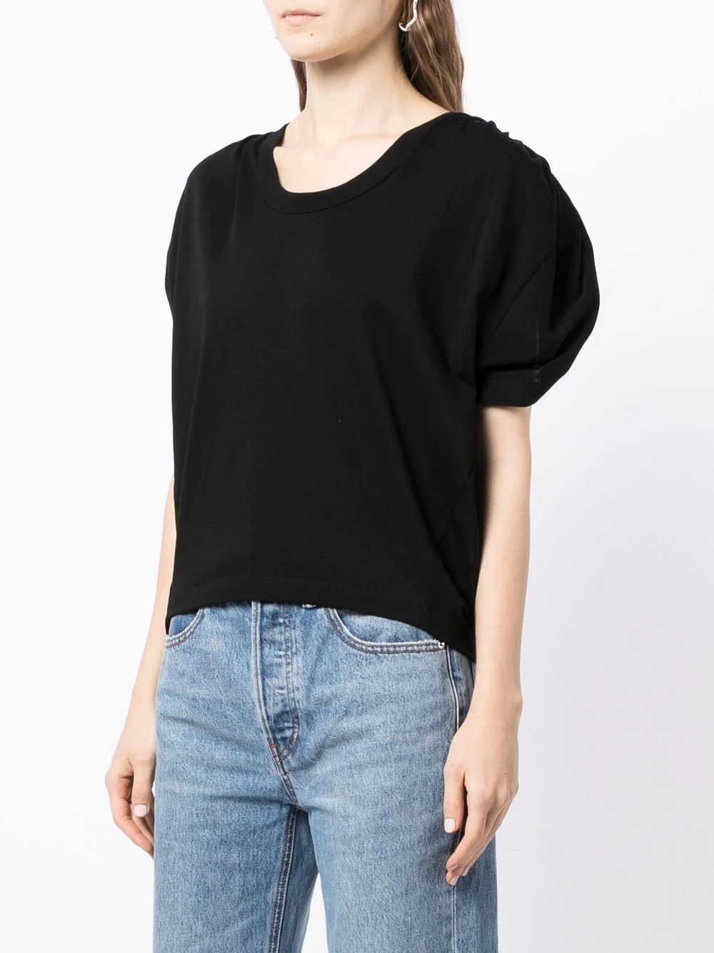 gathered-sleeve detail T-shirt - 3