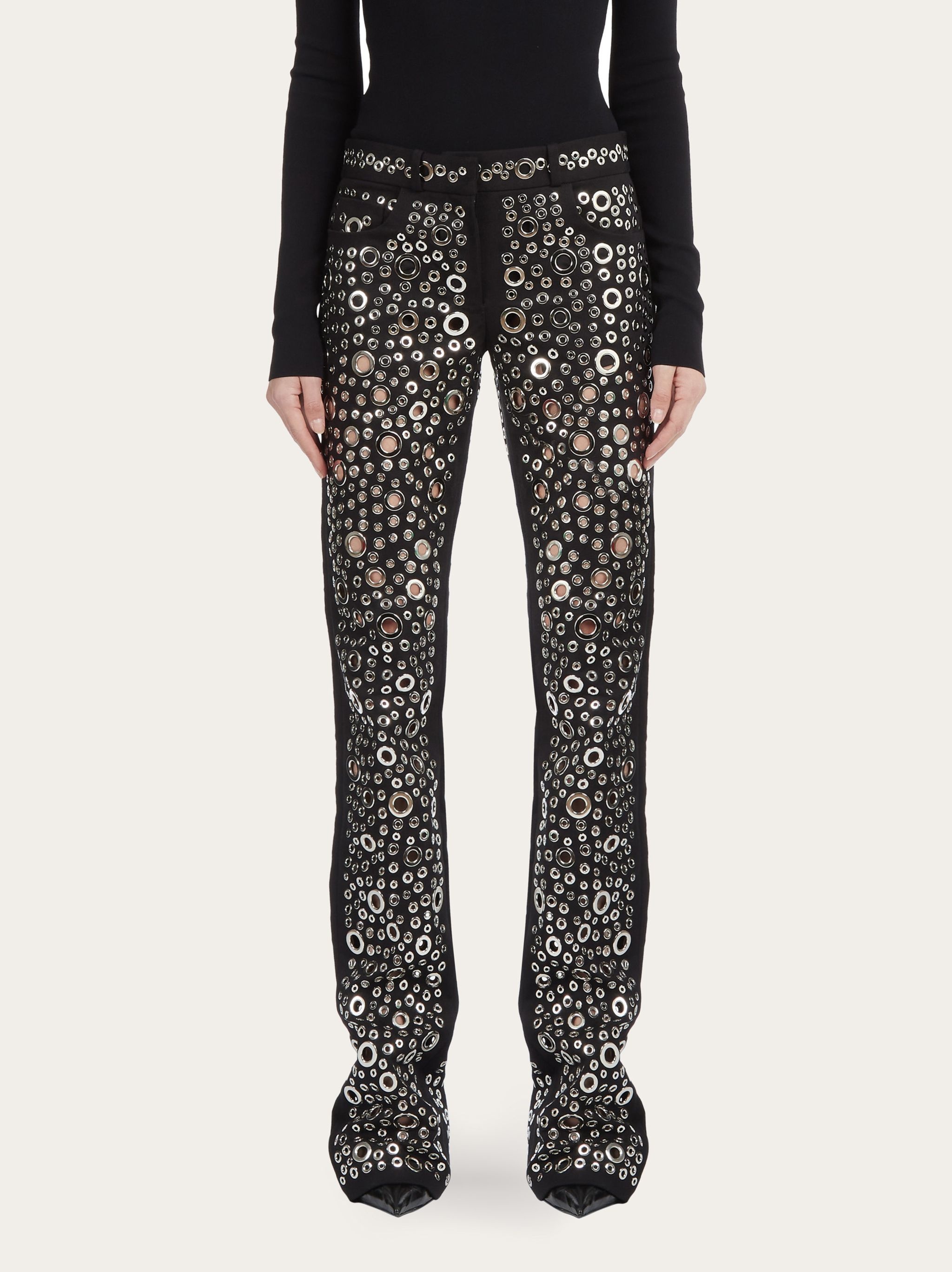 5 pocket pants with metal eyelets - 1