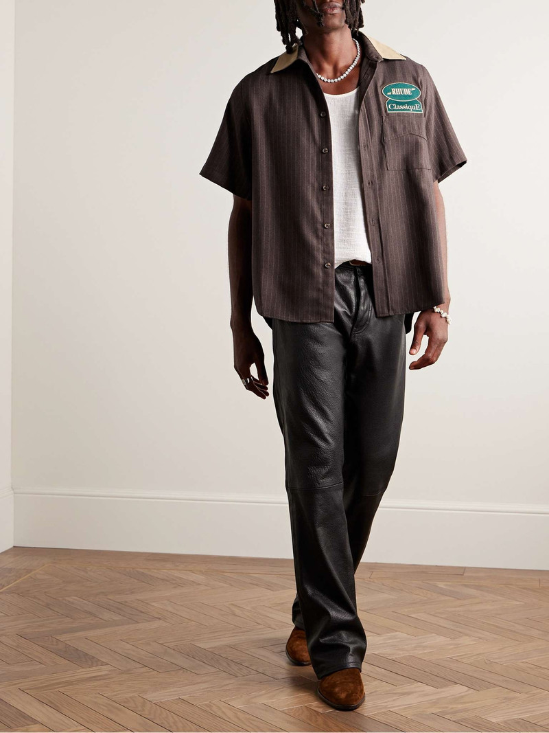 Rhude Appliquéd Cotton Poplin-Trimmed Striped Brushed-Flannel Shirt outlook