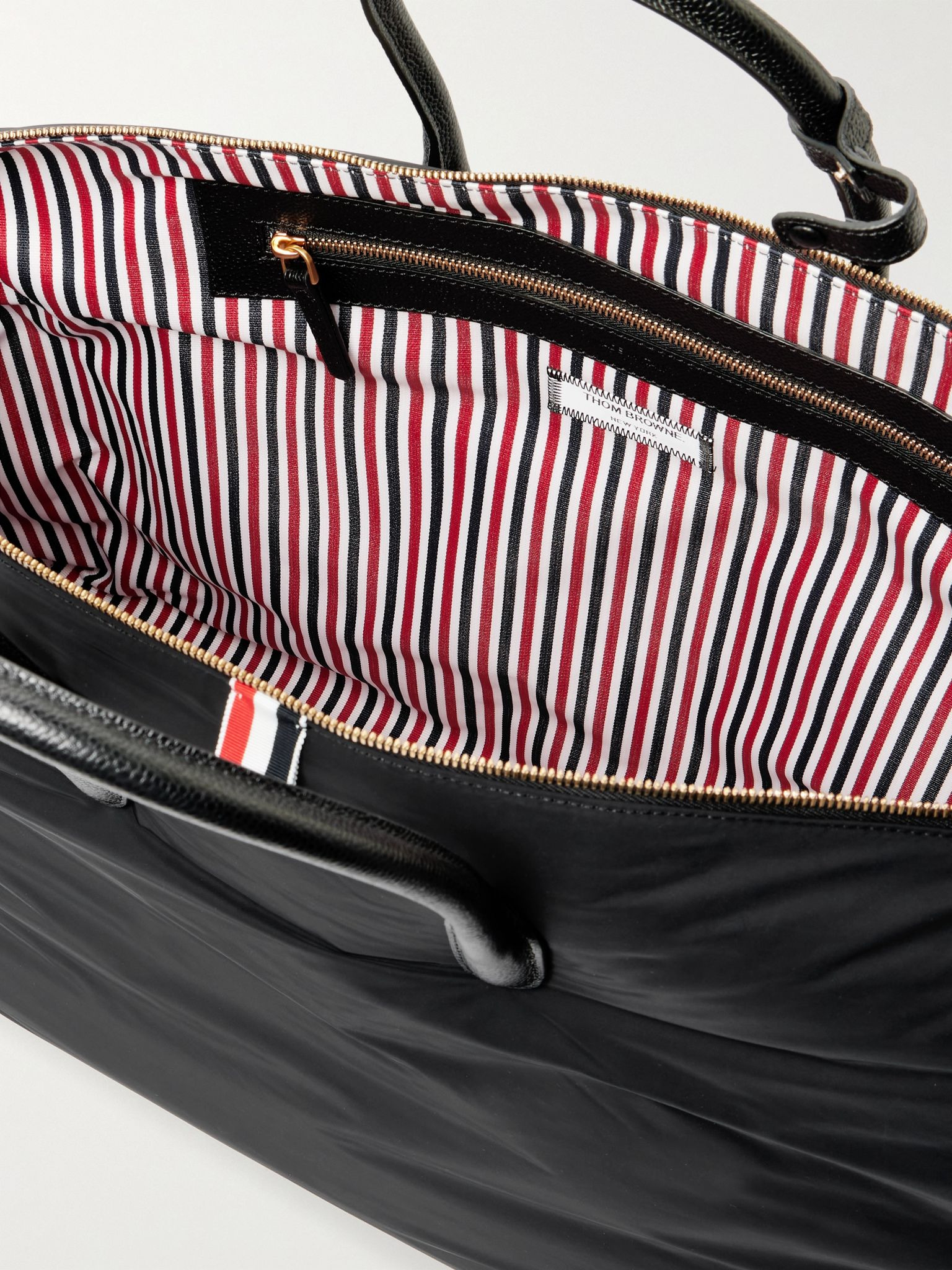 Leather-Trimmed Padded Shell Weekend Bag Black - 5