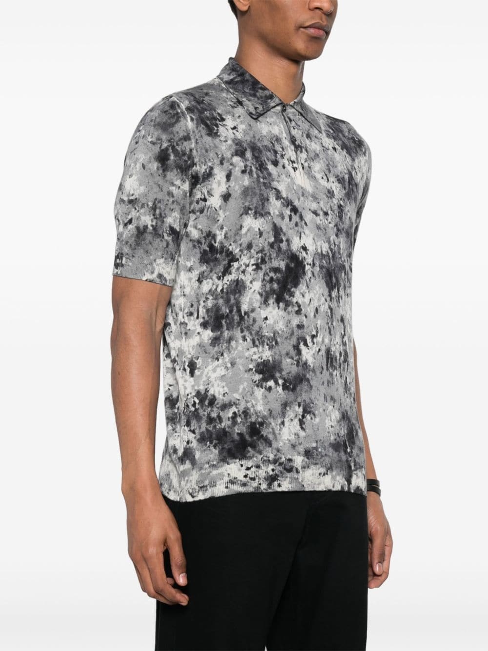 abstract-print ribbed polo shirt - 3