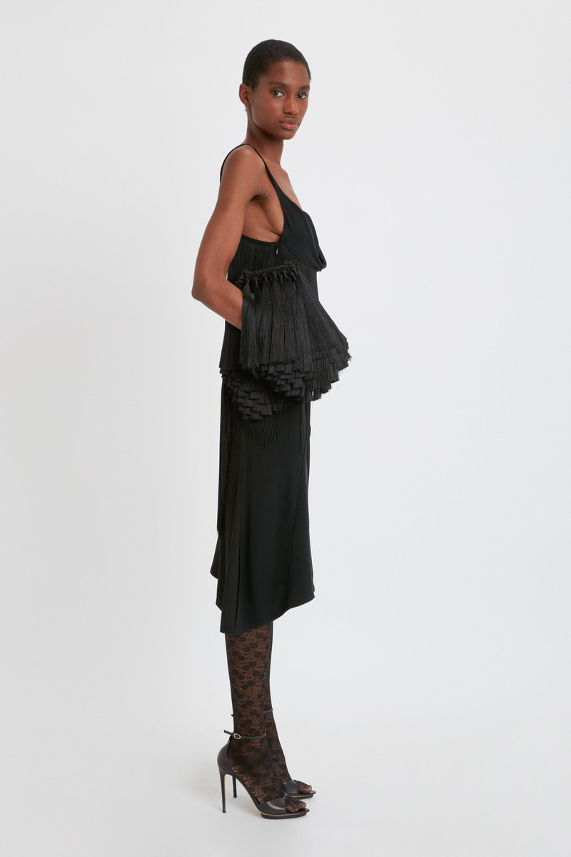Asymmetric Fringe Mini Dress In Black 7