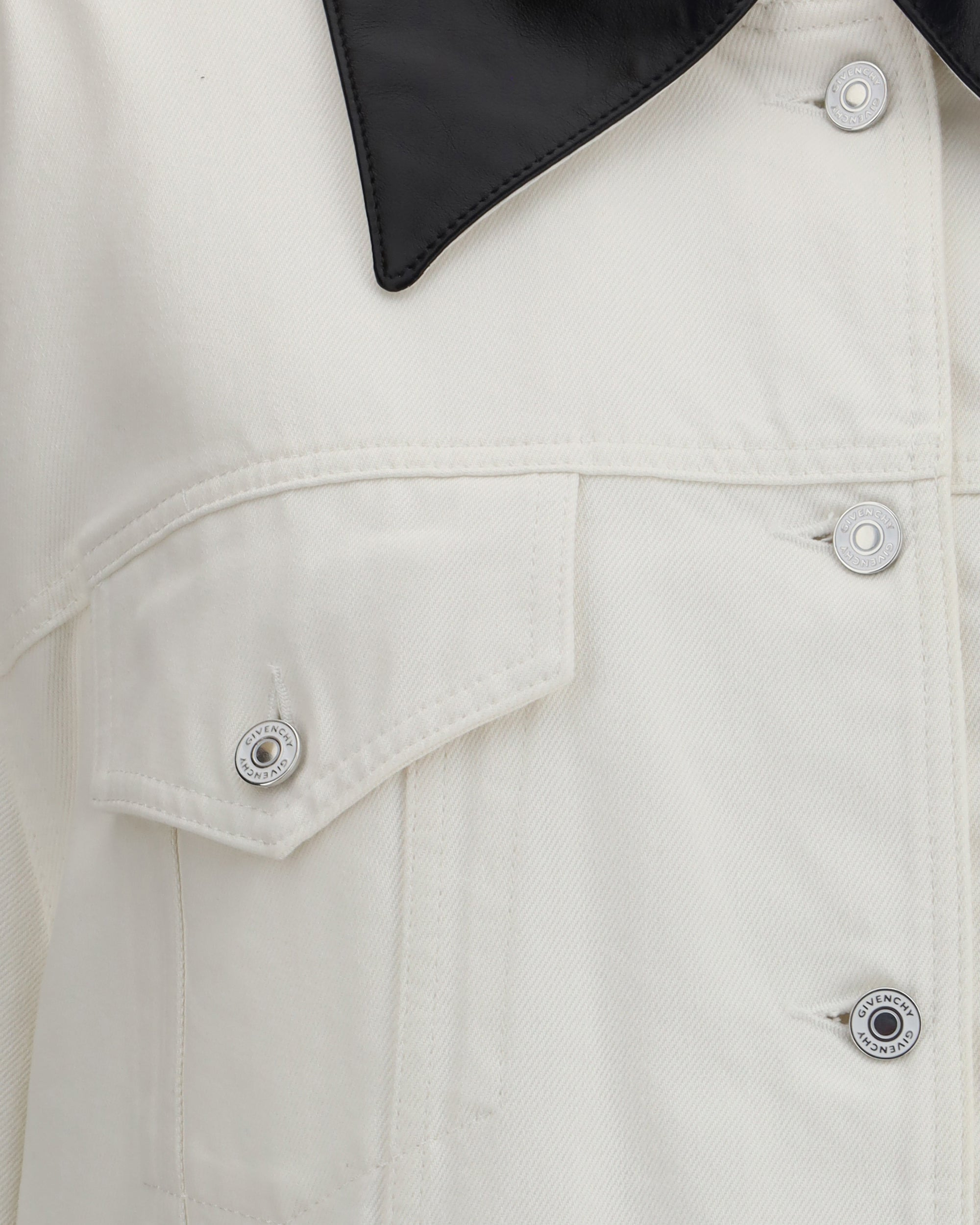Denim Jacket With Leather Collar - 3