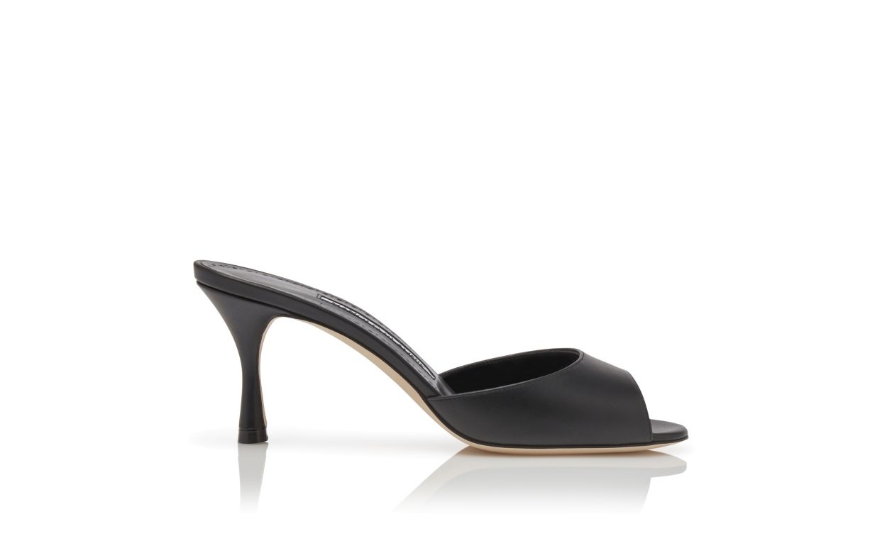 Black Calf Leather Open Toe Mules - 1