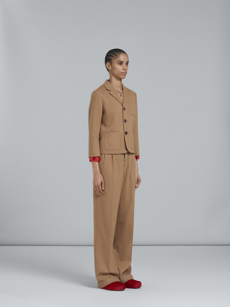 BEIGE TUXEDO-STYLE WOOL FLANNEL PANTS 5