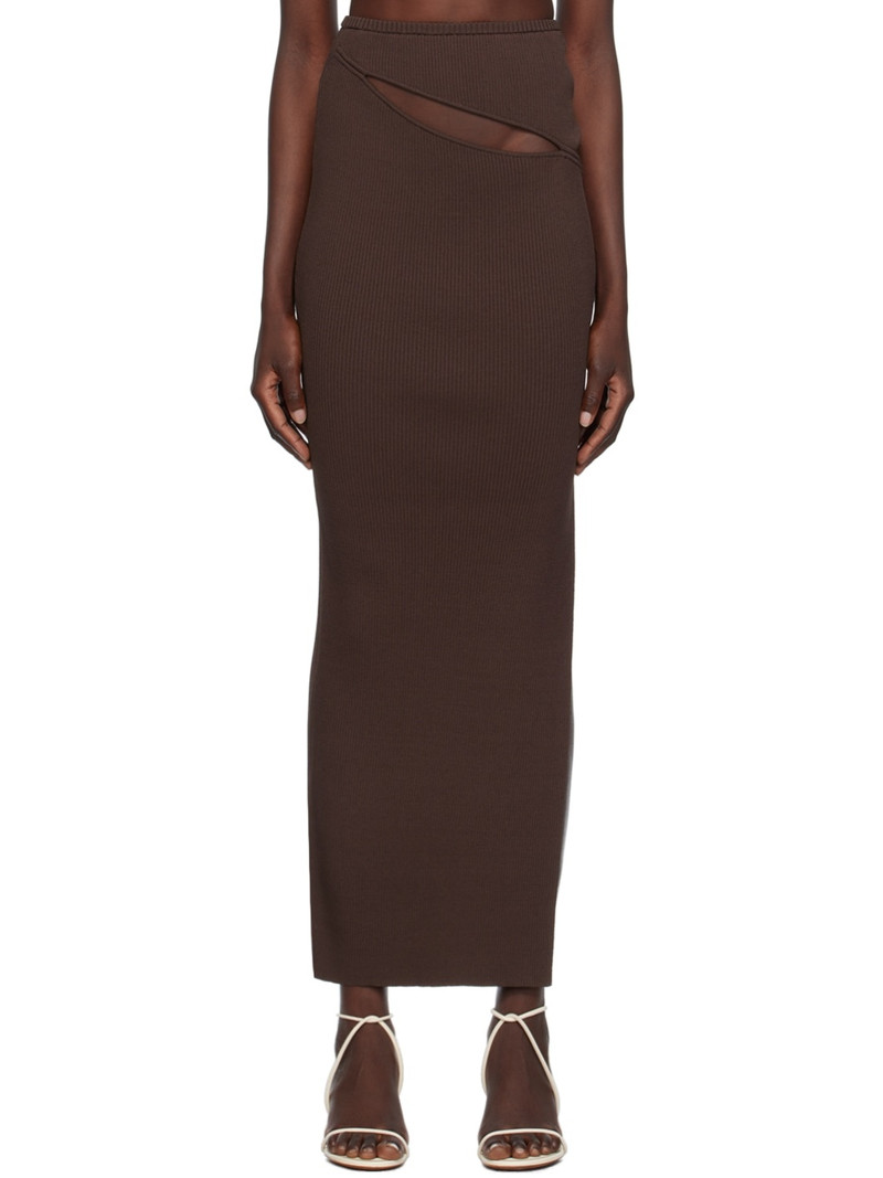 Brown Hip Slash Maxi Skirt 1