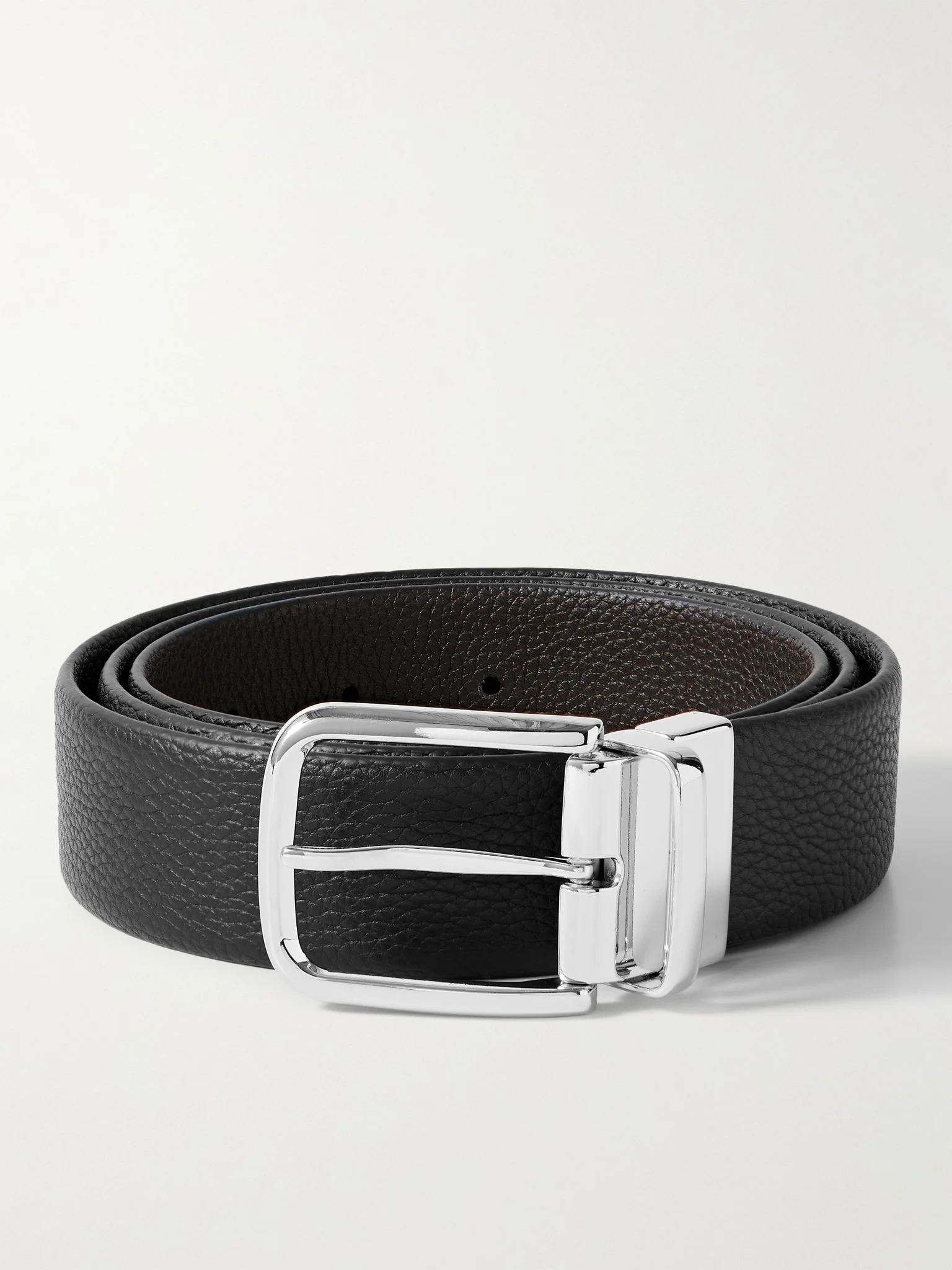 3.5cm Reversible Full-Grain Leather Belt Black - 1