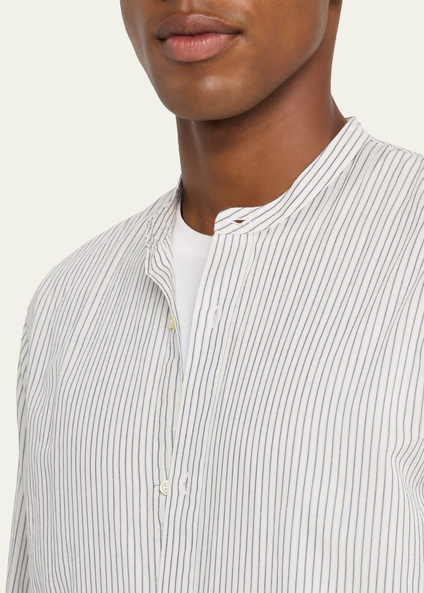 Men's Gali Band-Collar Cotton Stripe Button-Down Shirt - 5