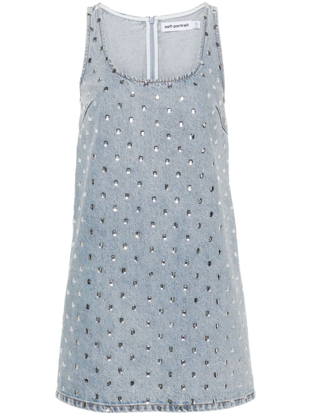 Square Rhinestone Denim Mini Dress - 1