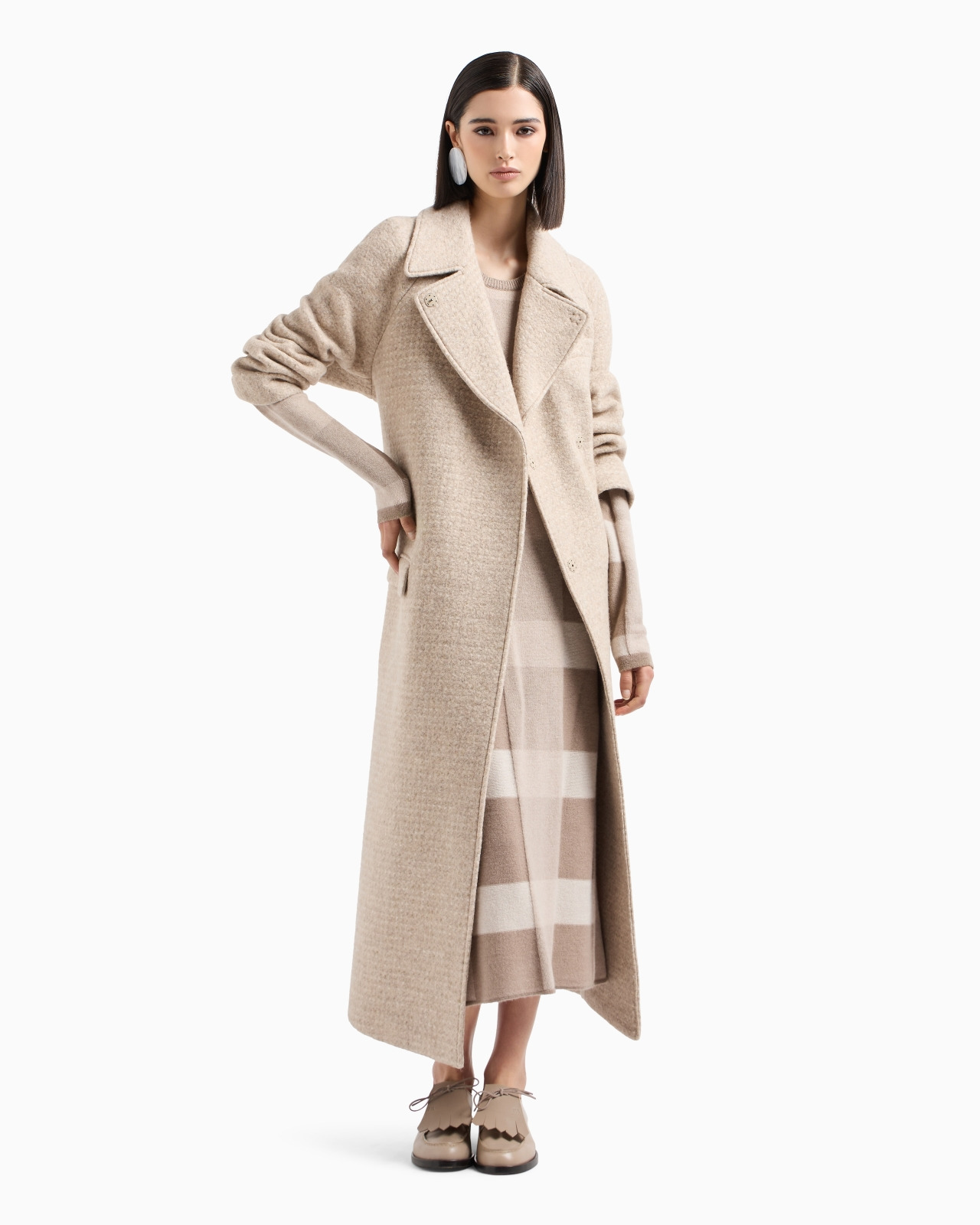 Icon long dress in virgin wool with a plated check motif - 4