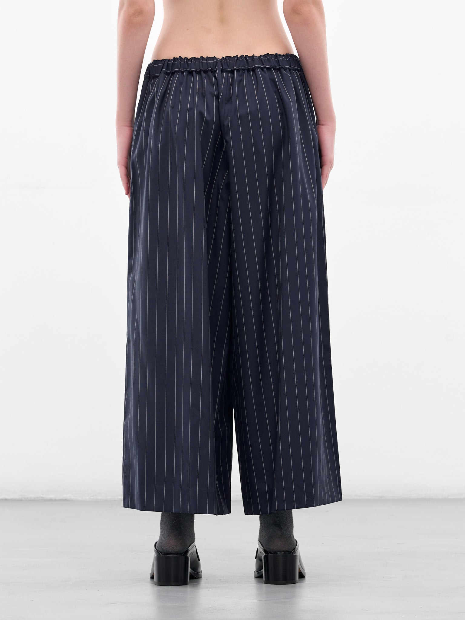 Navy Pinstripe Elasticated Baggy Trousers - 3