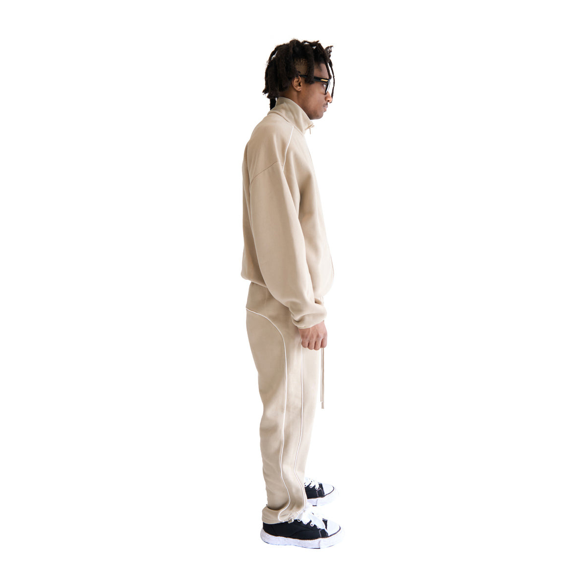 RELAXED FLEECE SWEATPANTS WITH PIPING (TIMBER/CLOUD WHITE) - 2