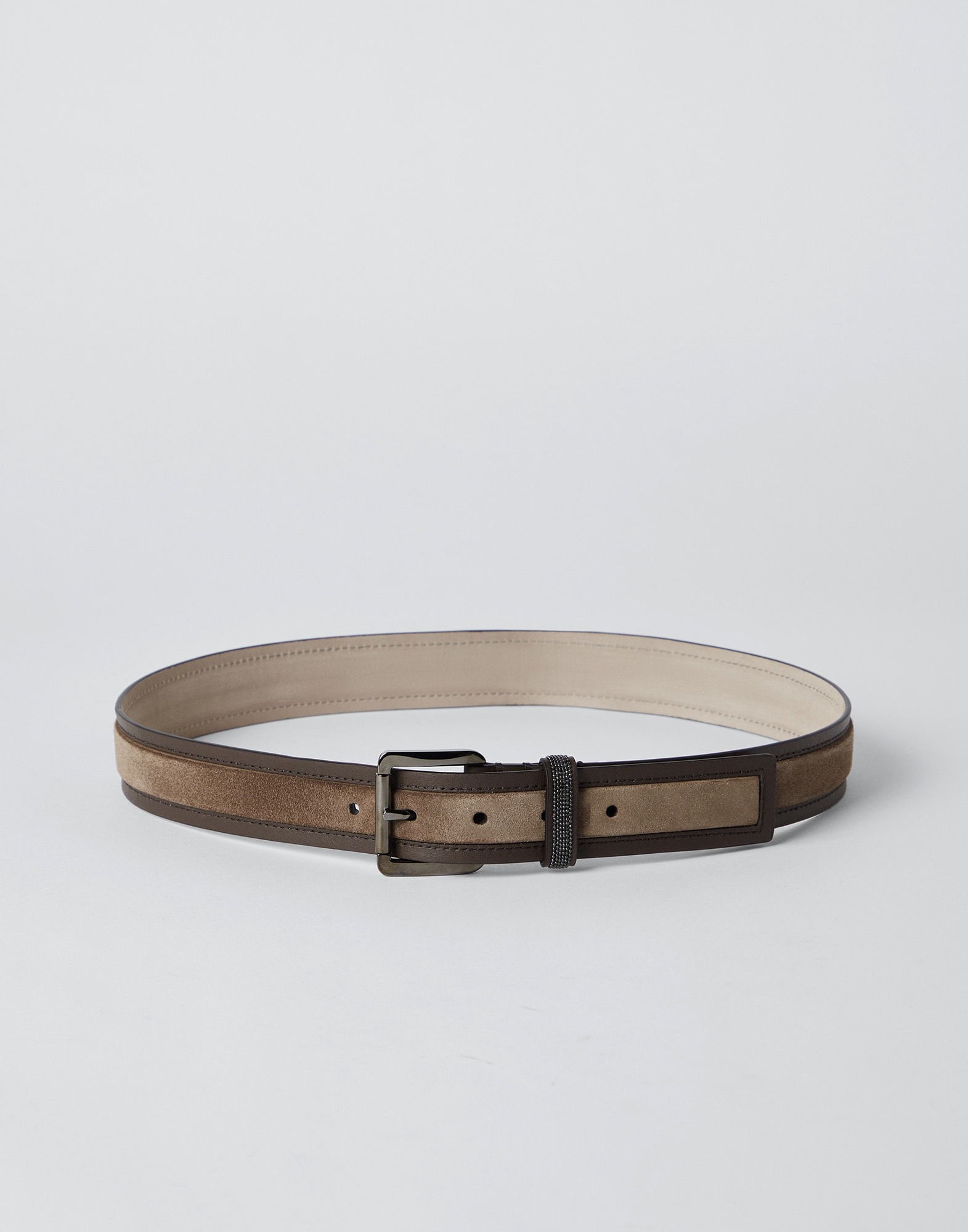 Suede and calfskin belt with shiny loop - 1
