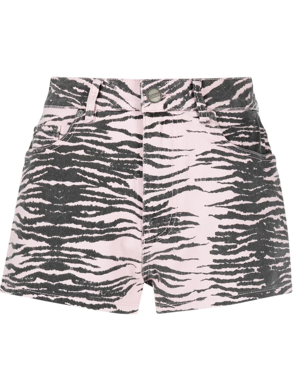 tiger-stripe denim shorts - 1
