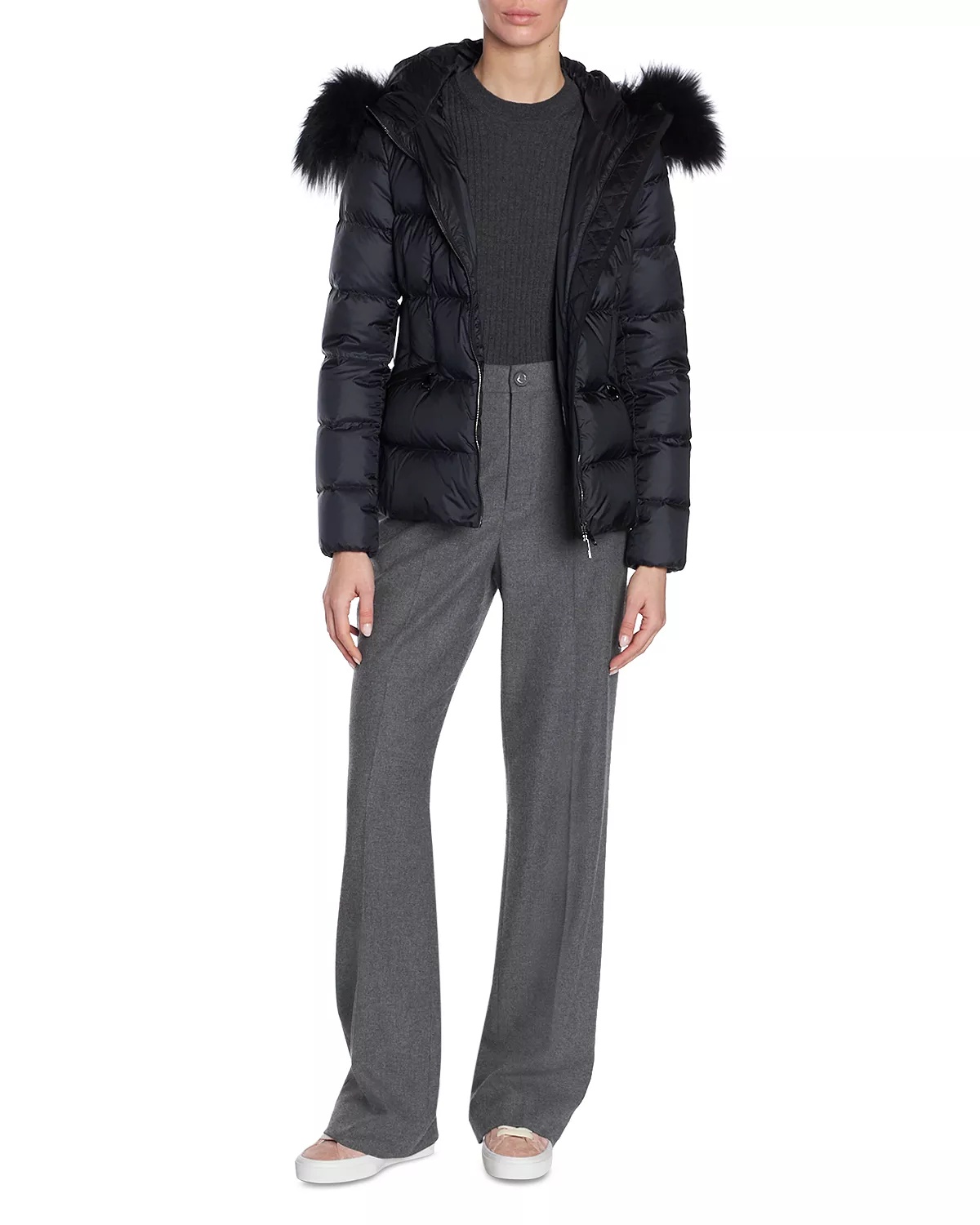 Boed Belted Down Jacket with Shearling Hood Trim - 2