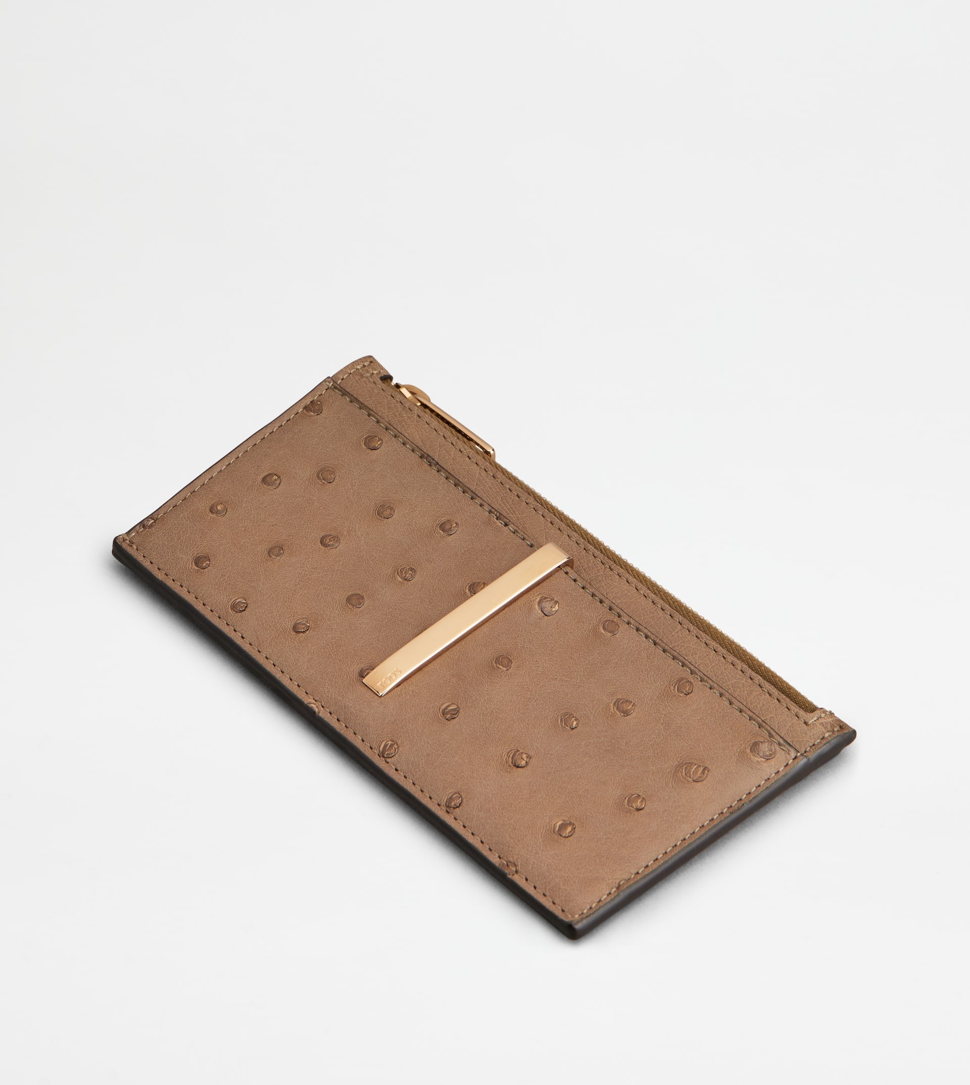 CARD HOLDER IN OSTRICH - BEIGE - 3