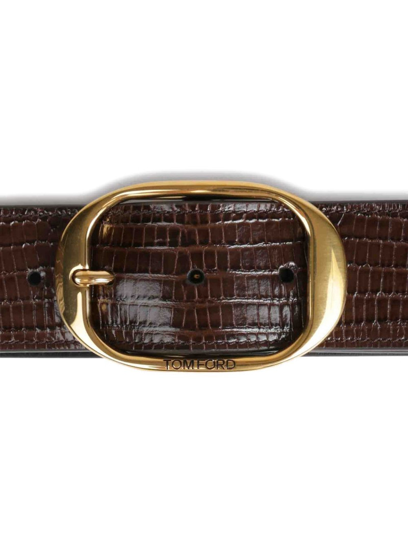 TOM FORD embossed-leather oval-buckle belt outlook