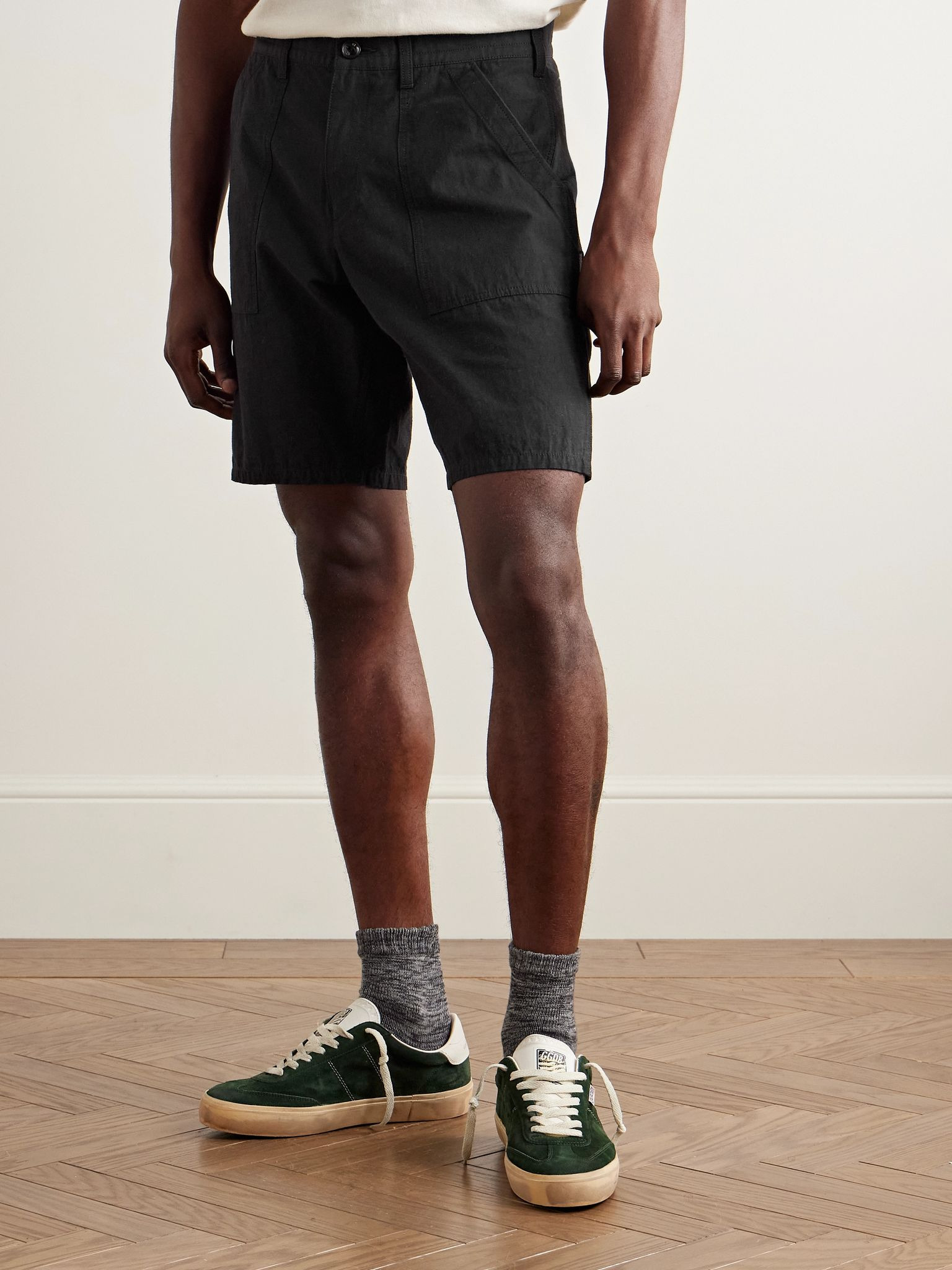 Baker Straight-Leg Cotton and Linen-Blend Shorts Black - 3