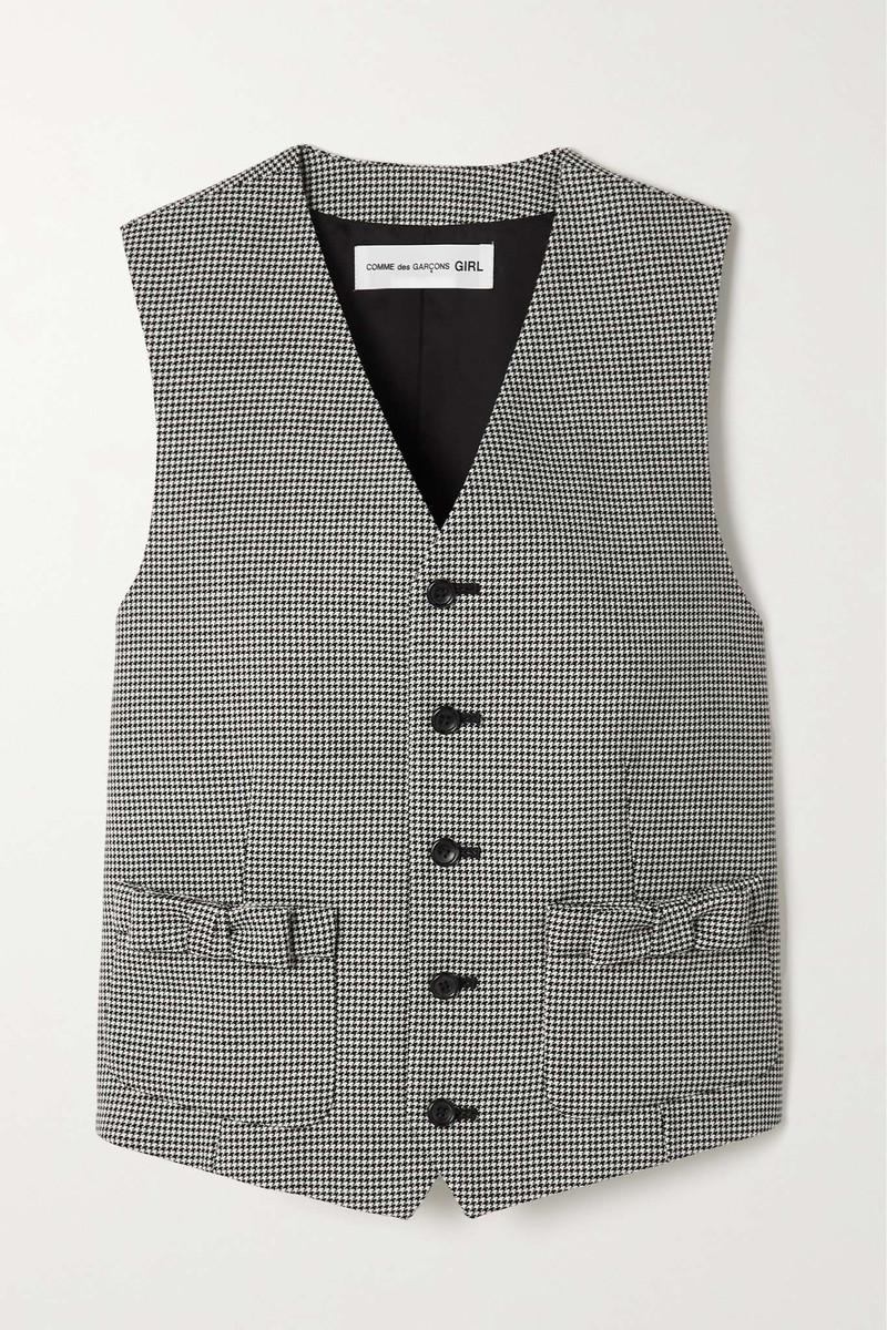 Bow-detailed houndstooth wool vest 1