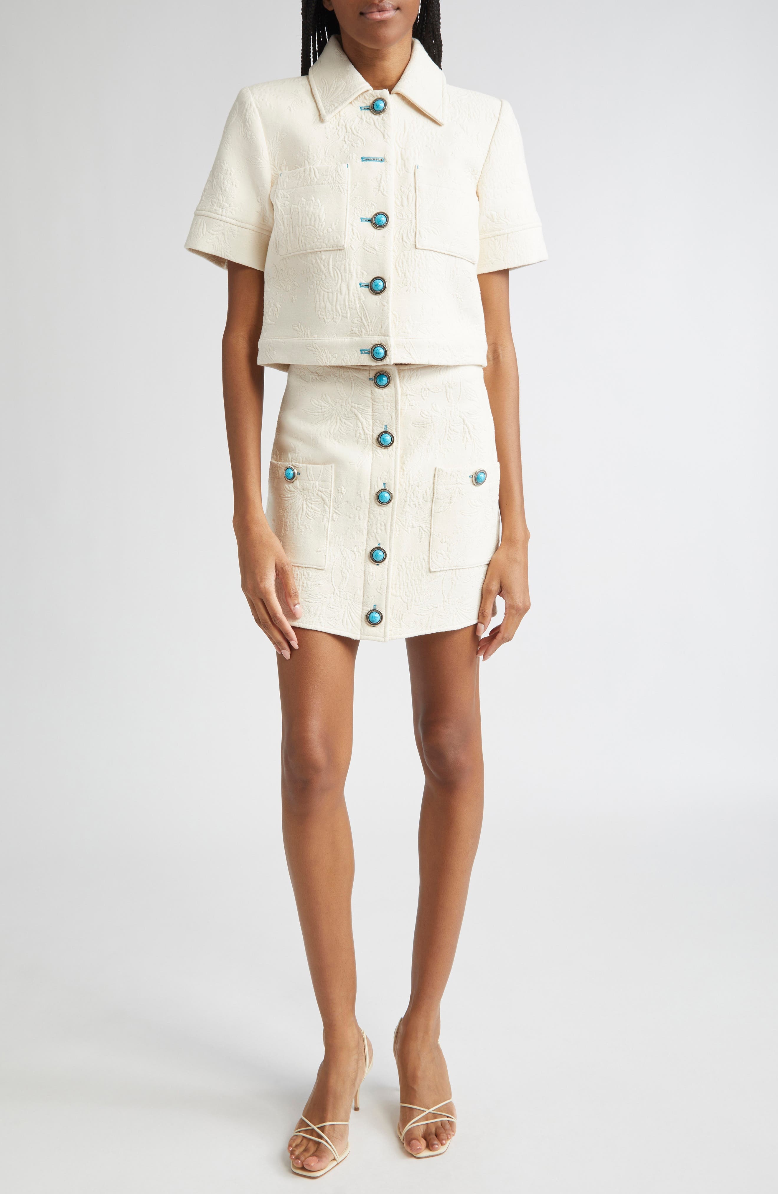 L'AGENCE Chita Crop Short Sleeve Jacket in Ivory at Nordstrom - 2