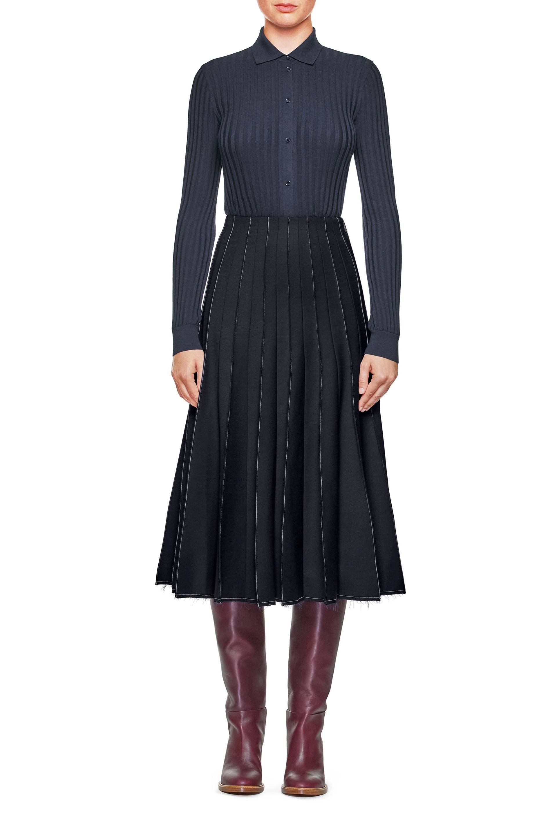 Cavalieri Knit Shirt in Navy Merino Wool - 2