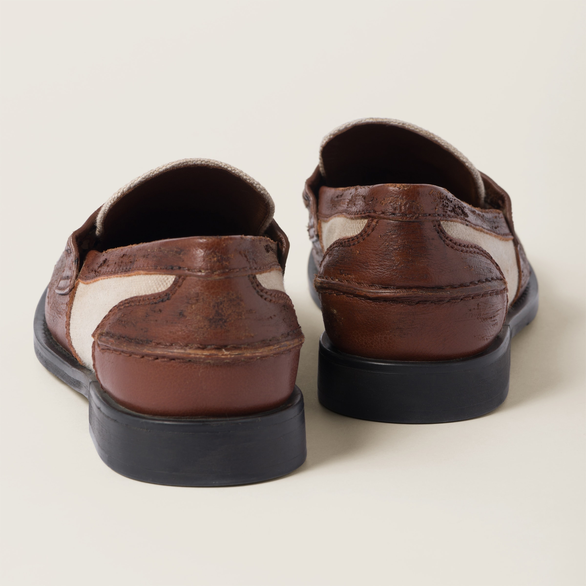 Leather and linen loafers - 3