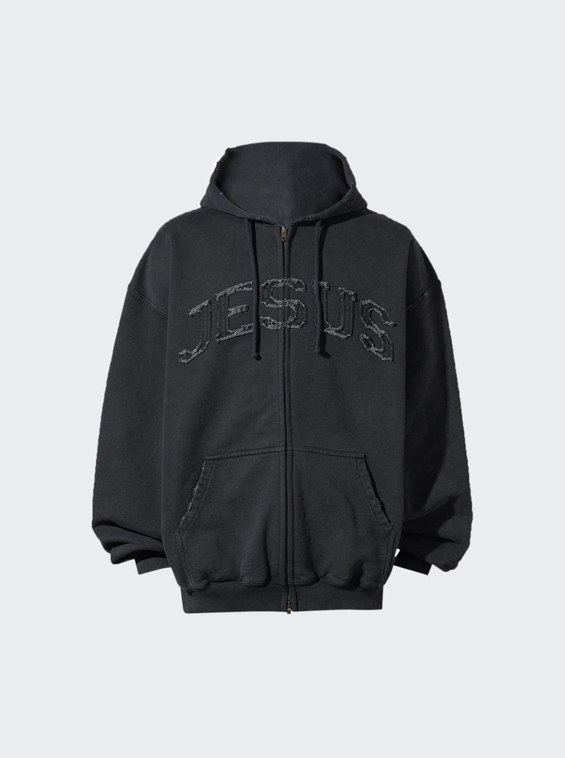 Jesus Christ Zip-up Hoodie Washed-out Black 1