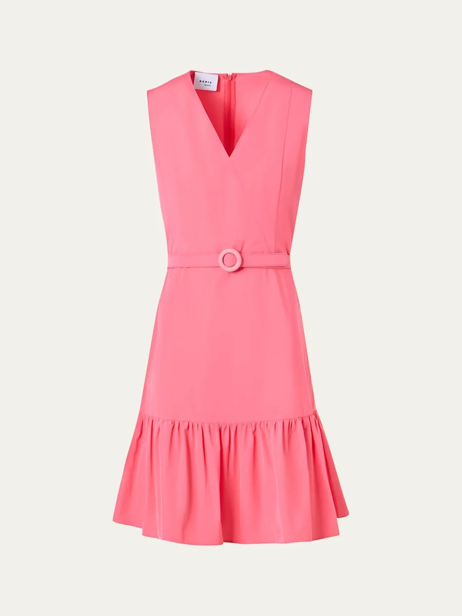Sleeveless Belted Ruffle Knee-Length Dress - 1
