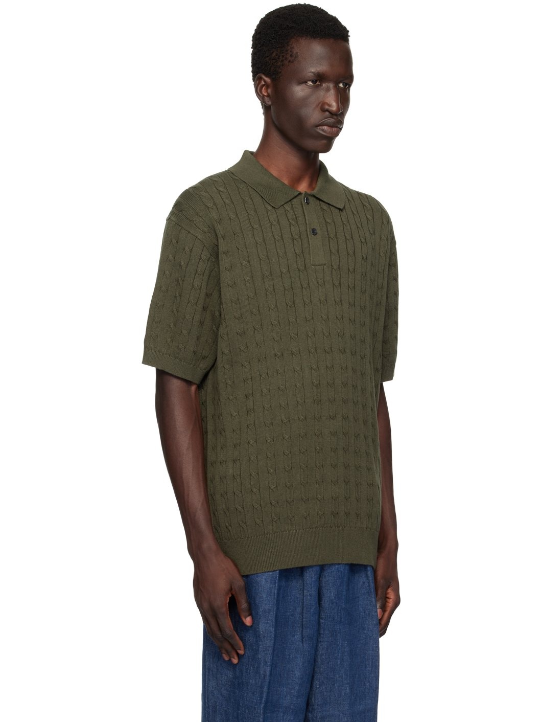 Khaki Cable Knit Polo - 2