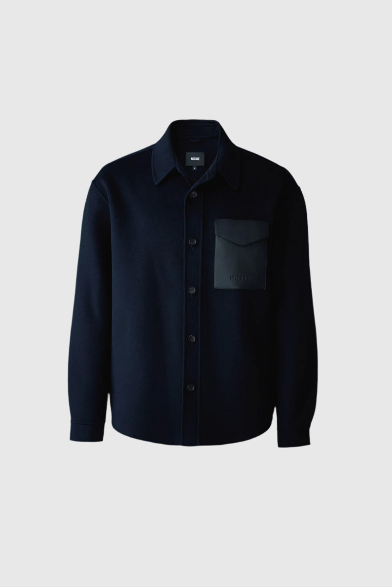EMMANUEL Double-face wool overshirt with leather patch pocket 1