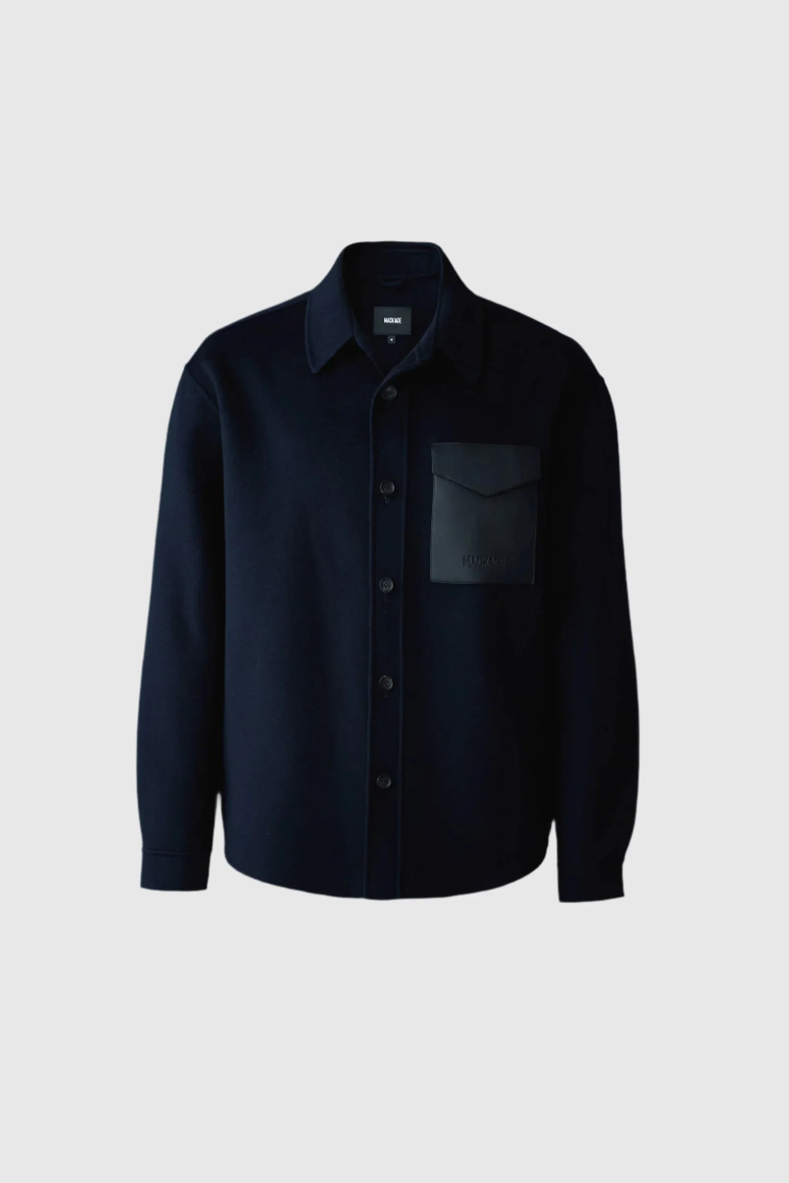 EMMANUEL Double-face wool overshirt with leather patch pocket - 1