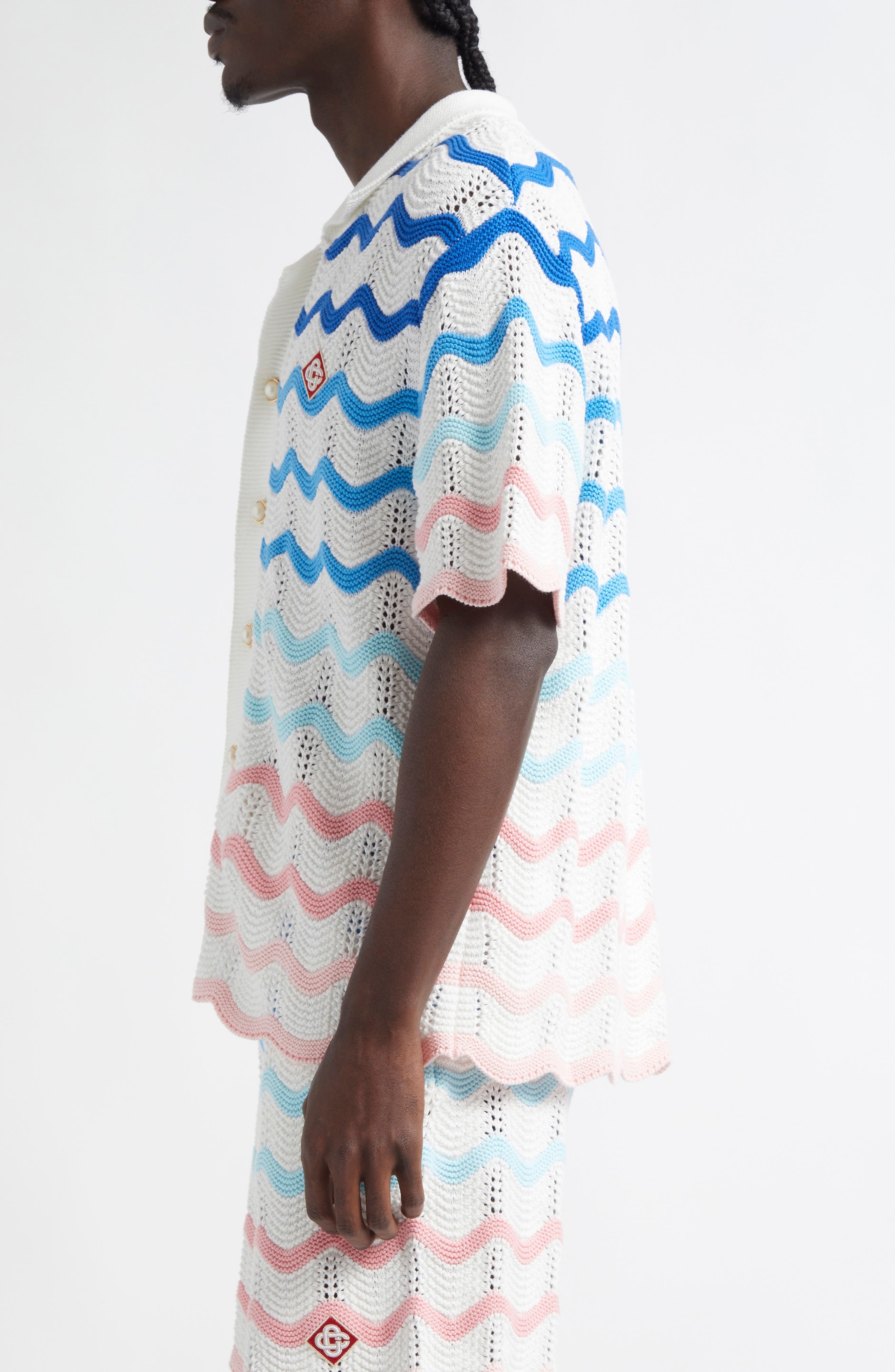 Casablanca Gradient Wave Crochet Camp Shirt in Multi at Nordstrom - 4