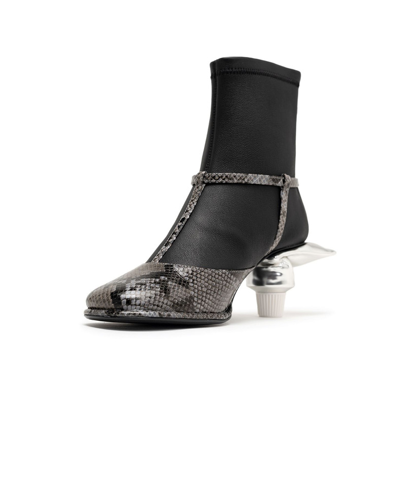 Toothpaste Heel Python Printed Strap Boots 6