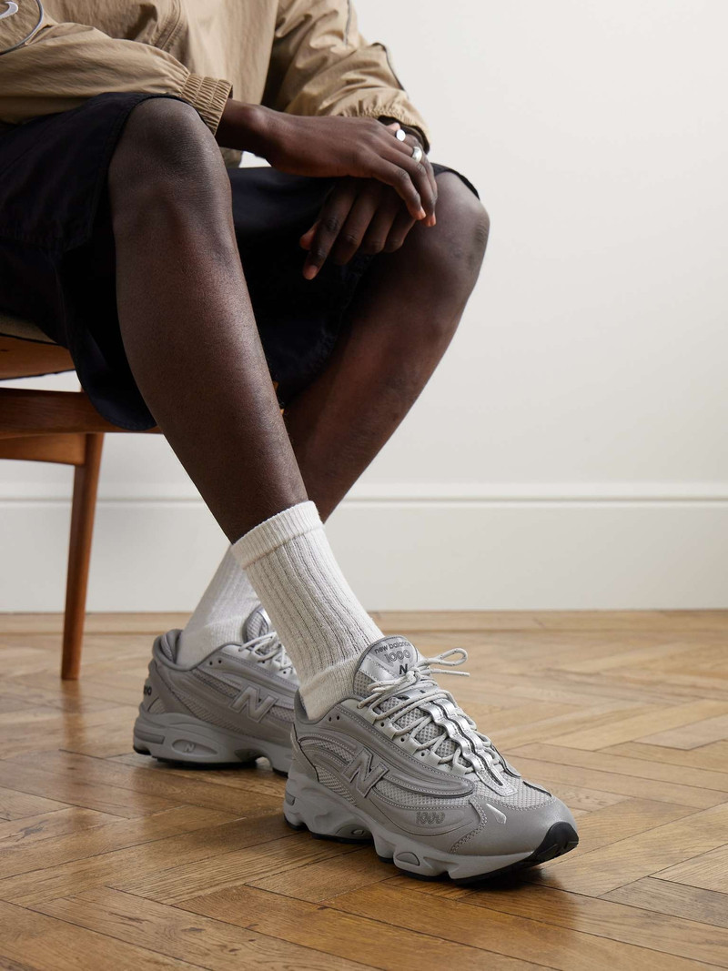 New Balance M1000 Embroidered Faux Leather and Mesh Sneakers outlook