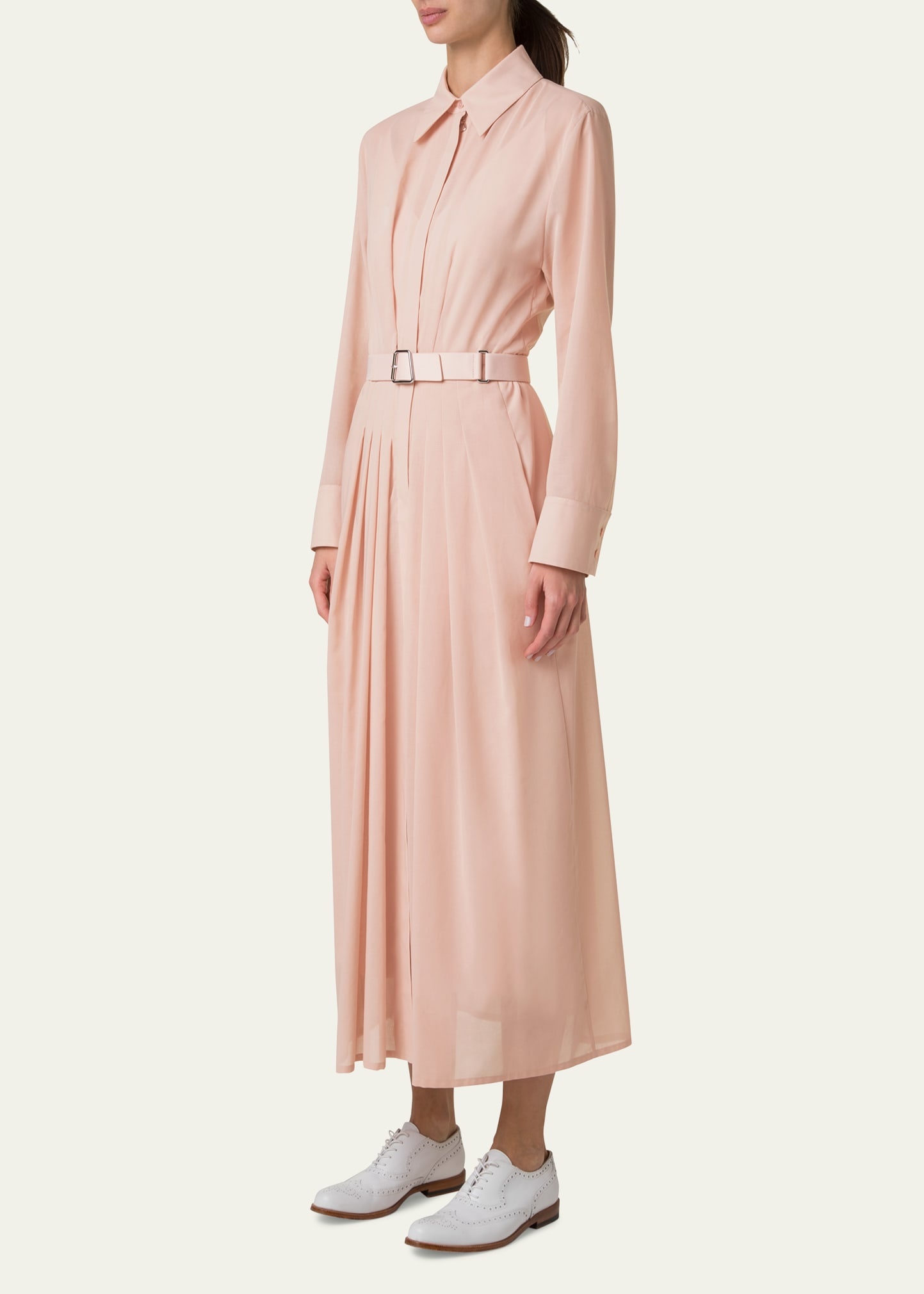 Pleated Cotton Voile Maxi Shirtdress - 4