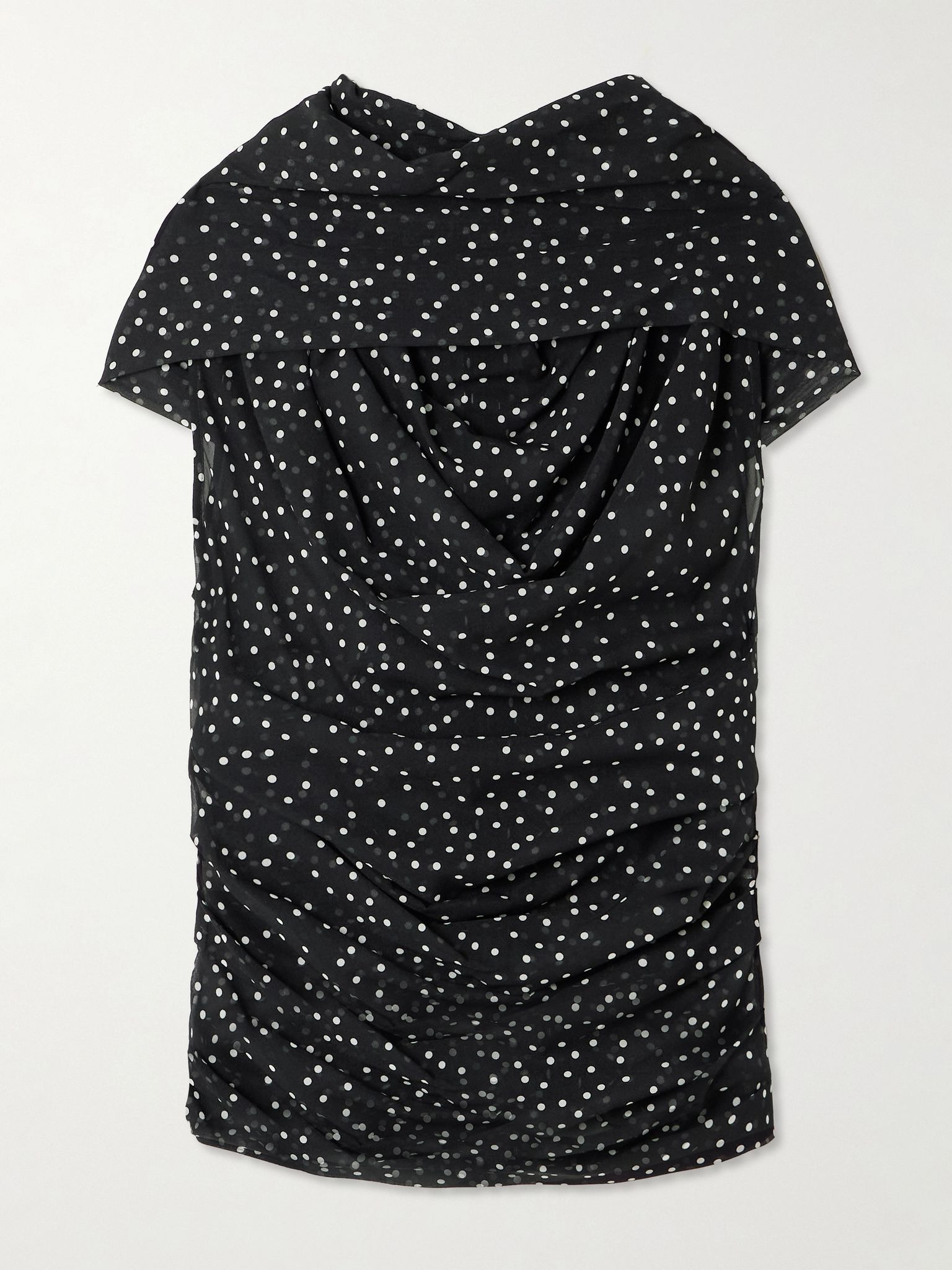 Draped polka-dot silk-chiffon blouse Black - 1