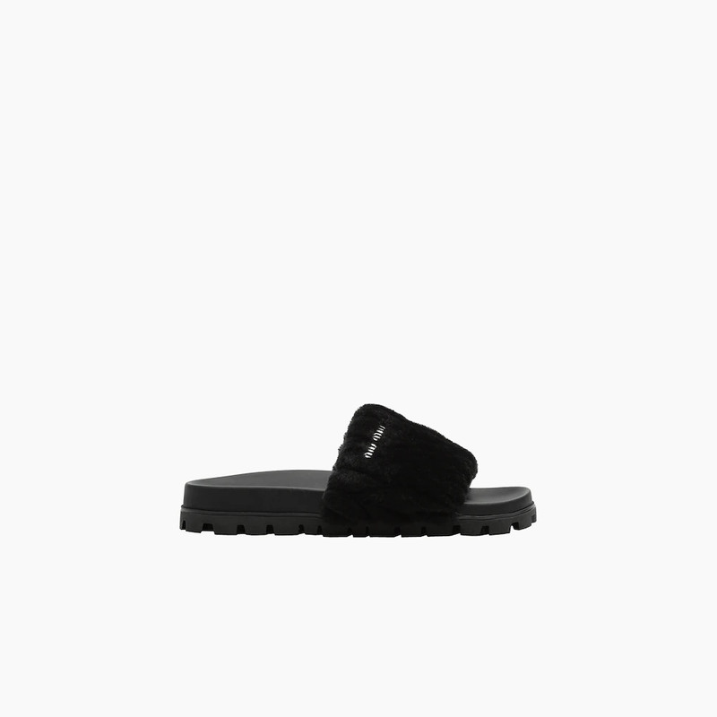 Miu Miu Matelassé shearling slides outlook