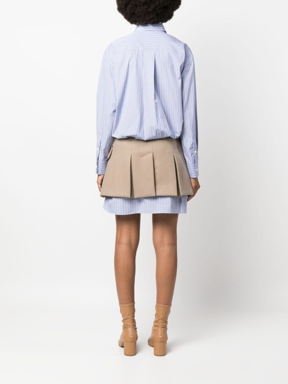 striped skirt-overlay shirtdress - 4