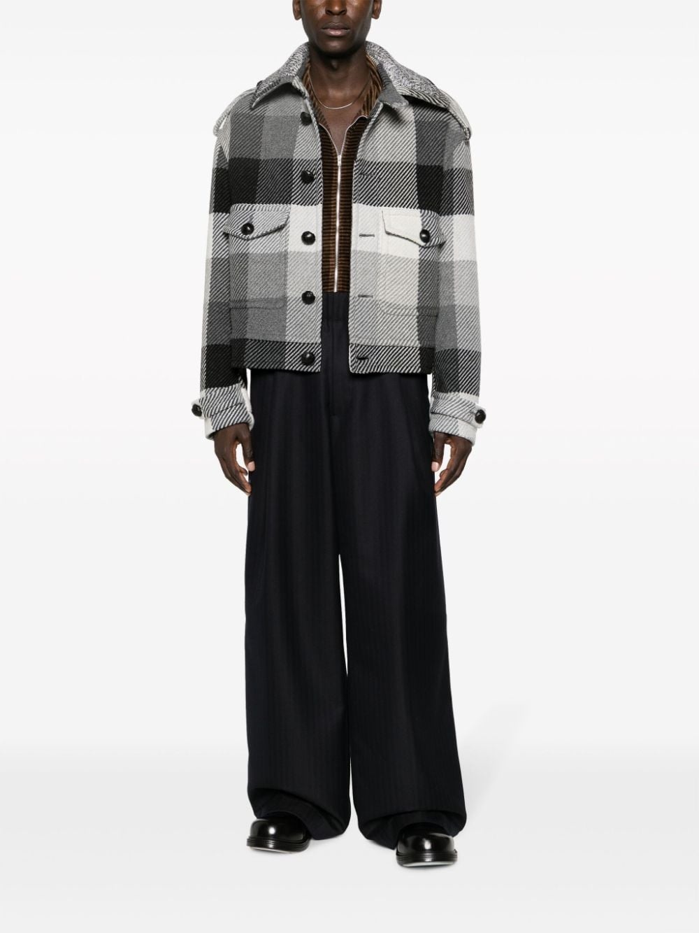 plaid-check button-up wool blend jacket - 2