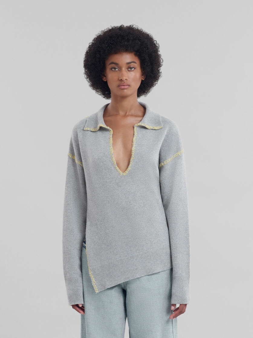 GREY WOOL-CASHMERE JUMPER WITH OVERSIZED COLLAR - 2