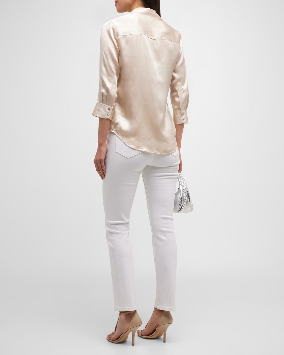 Dani Silk Satin 3/4-Sleeve Button-Down Blouse - 5