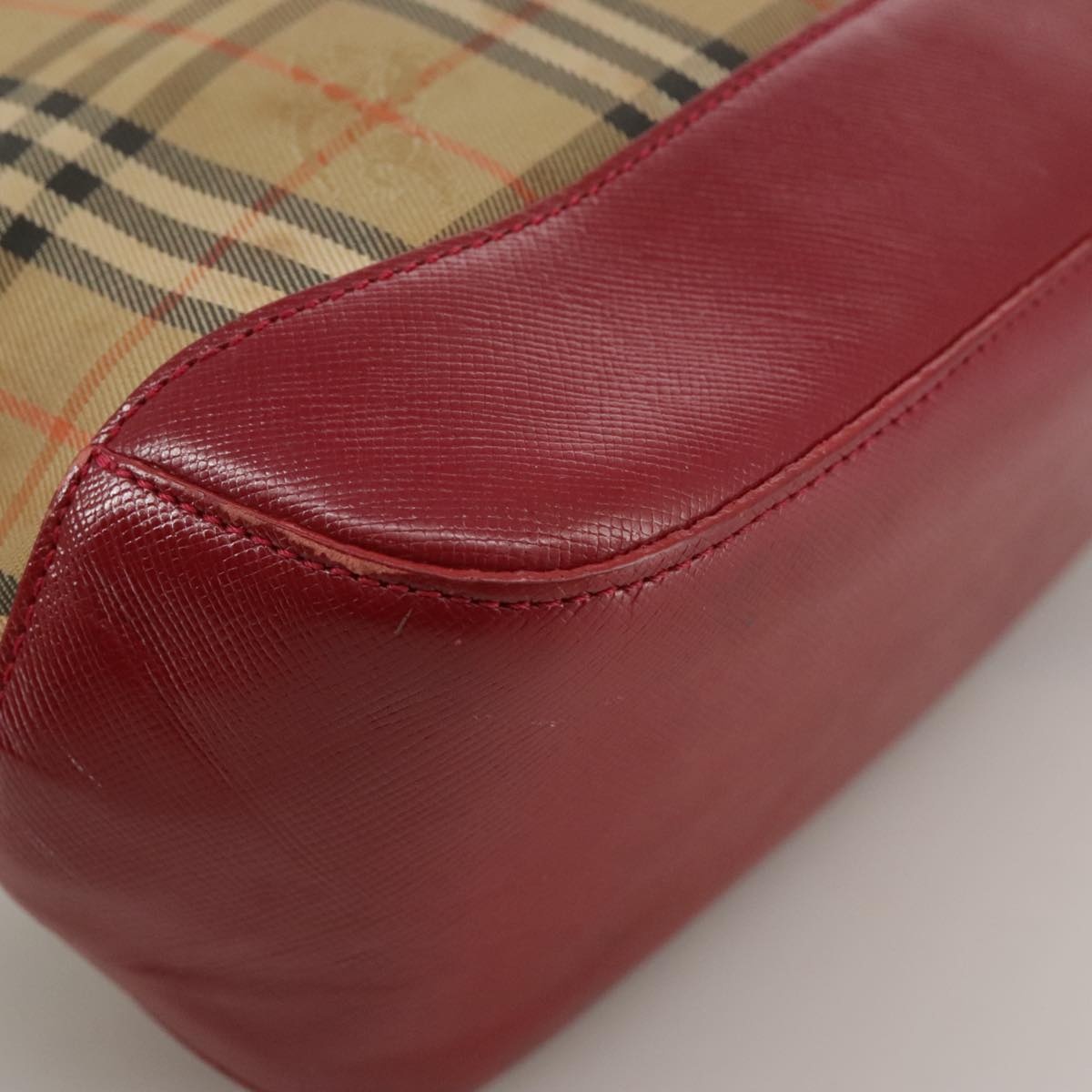 Burberry Nova Check Hand Bag Canvas Beige Red - 15